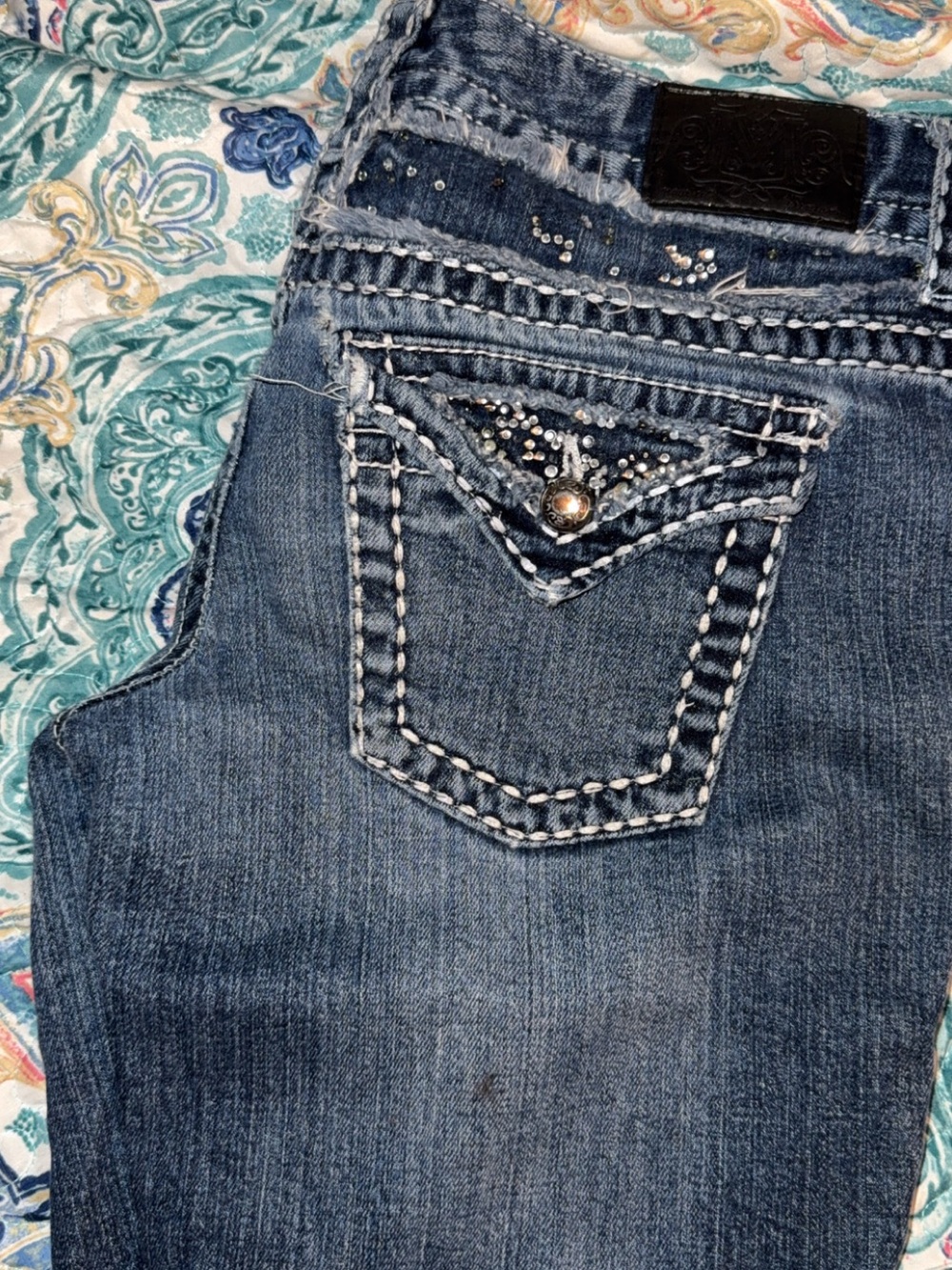 Miss Me Women’s Dark Blue Boot Cut Jeans with Stud Detail